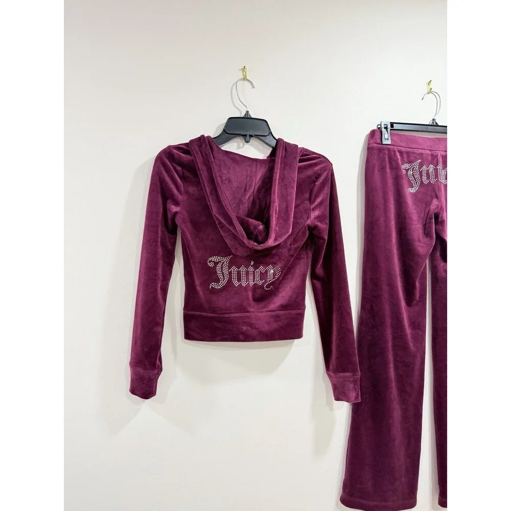 Juicy Couture Dark Purple Velour Tracksuit Set Rhinestone Logo XS Y2K NWT